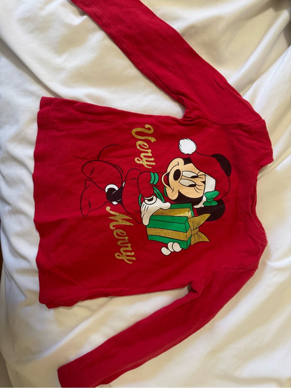 Old Navy Red Minnie Mouse 'Very Merry' Long-Sleeve Kids Tee